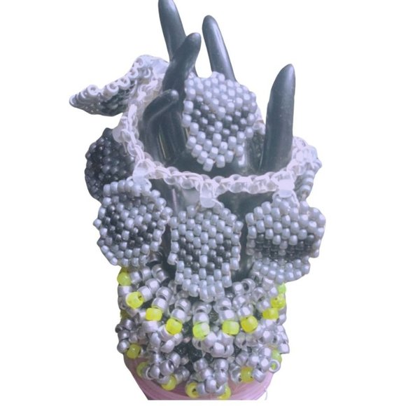 Silver Rotating UFO Kandi Cuff with 8 Silver Alien Faces - Picture 2 of 4